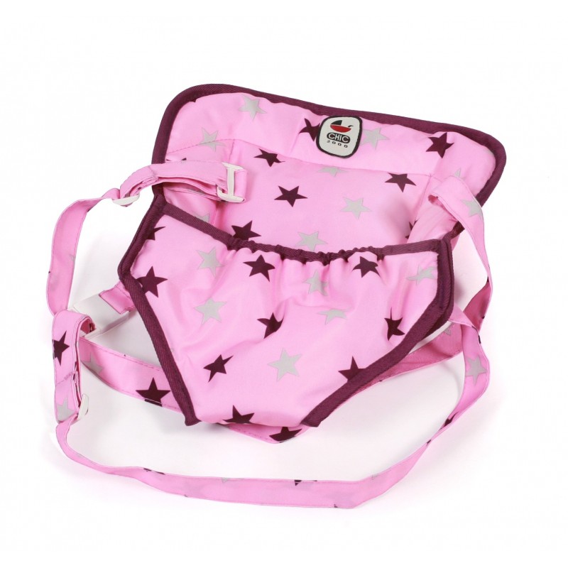 Poppendraagzak (lichtroze/aubergine/ster)