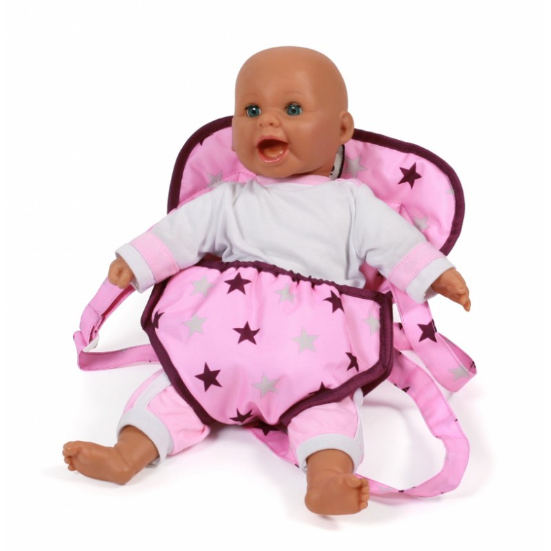 Poppendraagzak (lichtroze/aubergine/ster)