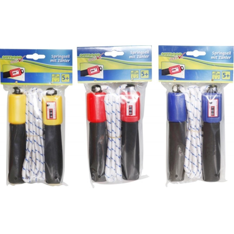 Springtouw 250cm met houten kogel, bont gekleurd