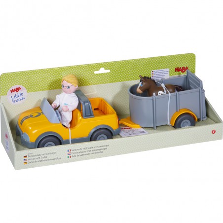 Little Friends - Dierenartsauto met aanhangwagen - Haba