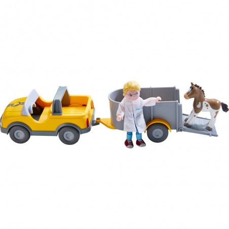 Little Friends - Dierenartsauto met aanhangwagen - Haba