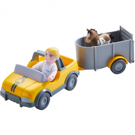 Little Friends - Dierenartsauto met aanhangwagen - Haba