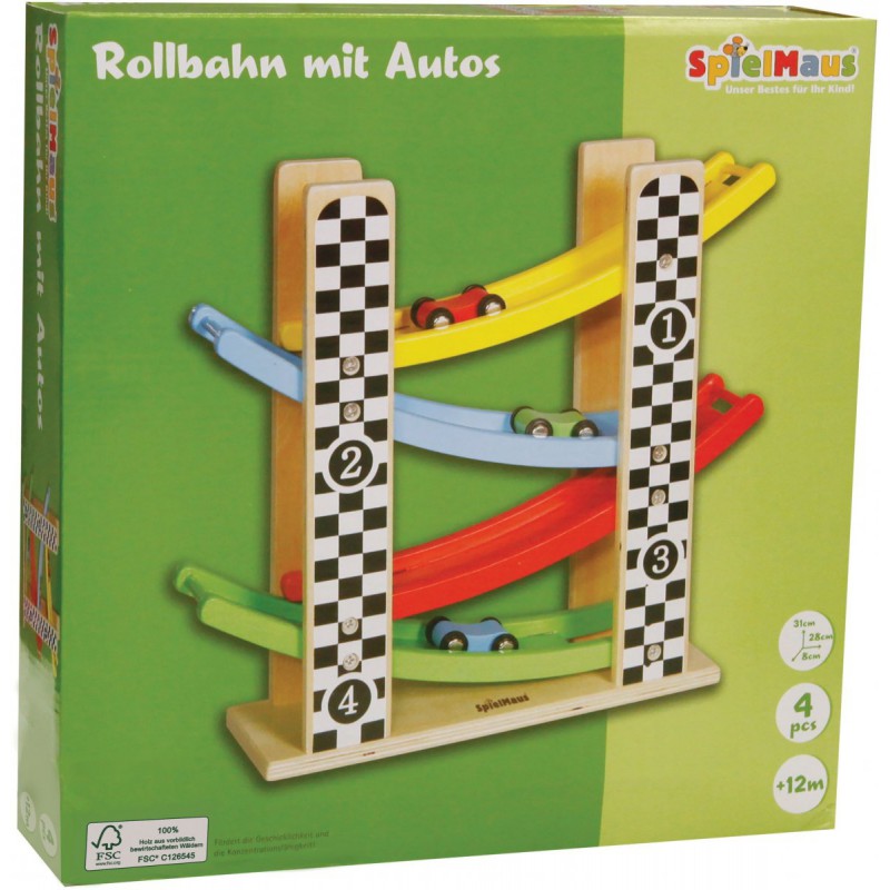 Houten racebaan met 3 auto`s, Spielmaus