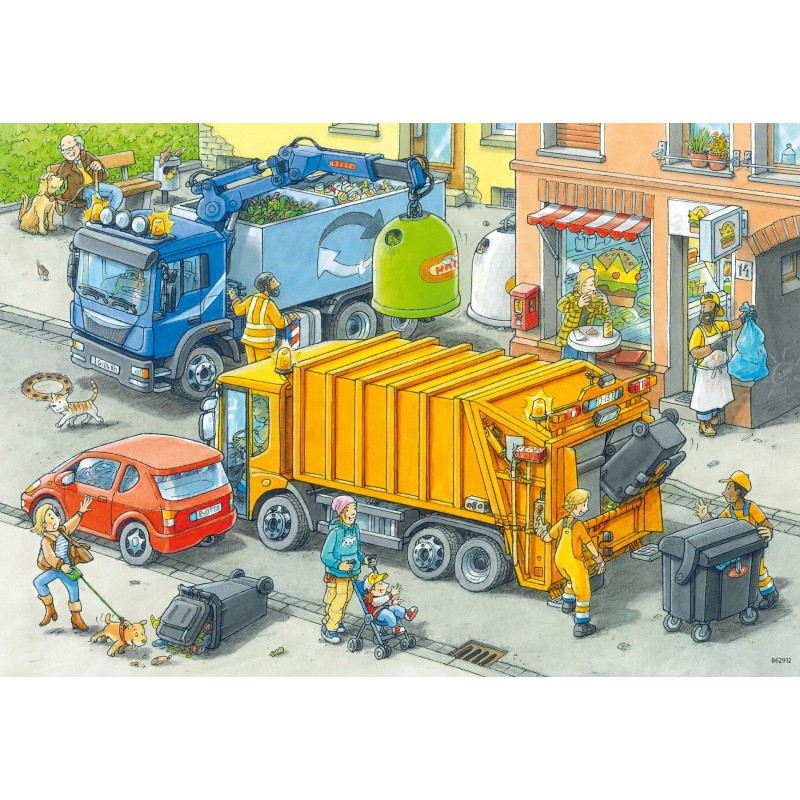 Vuilniswagen en sleepwagen 2x24 stukjes Ravensburger
