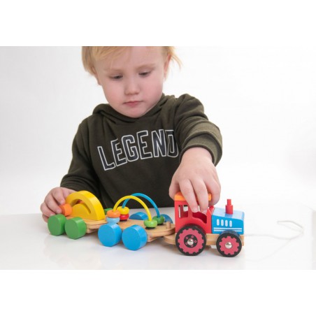 Houten tractor met aanhangwagens, Spielmaus