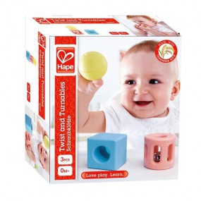 Rammelaar Geometrisch 3-delig blauw/geel/roze, Hape