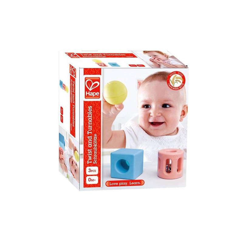 Rammelaar Geometrisch 3-delig blauw/geel/roze, Hape