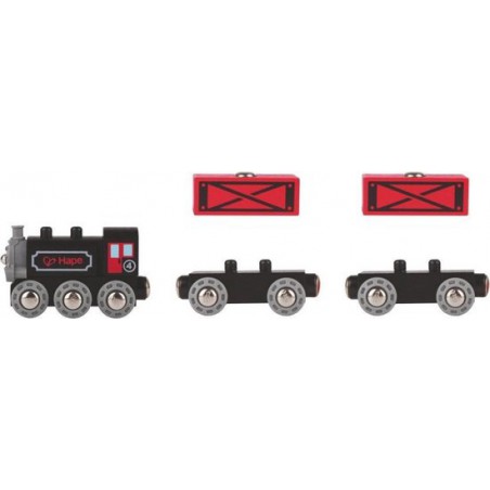 Stoomtrein 5-delig Zwart/rood, Hape Stoomtrein 5-delig Zwart/rood, Hape
