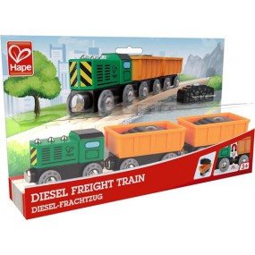 Diesel Goederentrein 5-delig groen/oranje/zwart, Hape