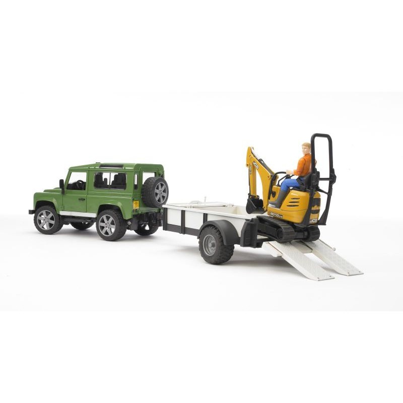 Bruder Land Rover met aanhanger en JCB bagger
