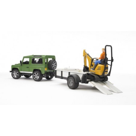 Bruder Land Rover met aanhanger en JCB bagger