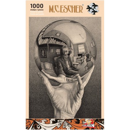 Hand met Spiegelende Bol- M.C. Escher 1000stukjes Puzzelman  puzzel   Afm: 48*68cm