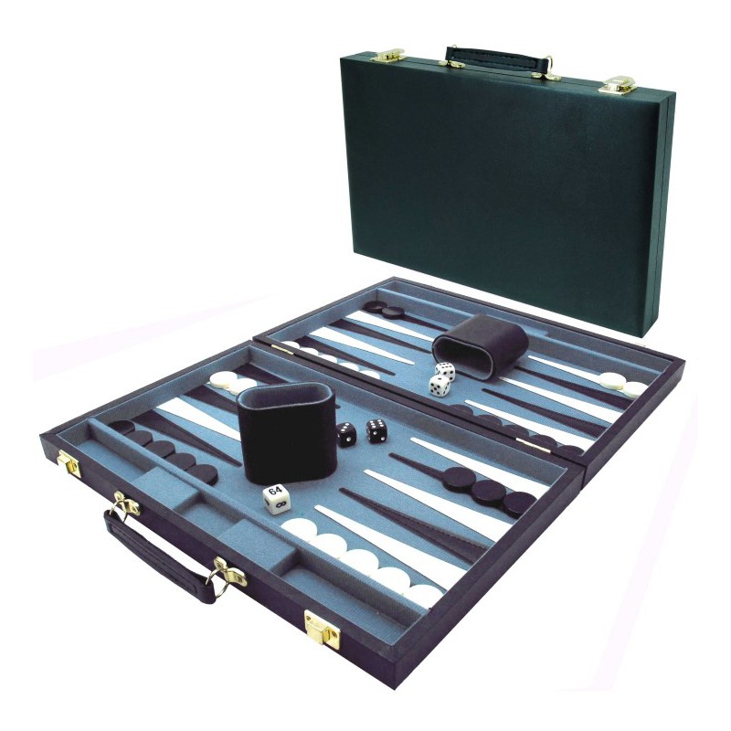 Backgammonkoffer 38 cm. Zwart effen