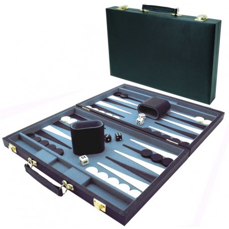 Backgammonkoffer 38 cm. Zwart effen