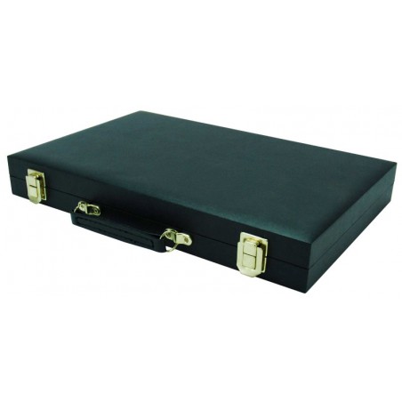 Backgammonkoffer 38 cm. Zwart effen