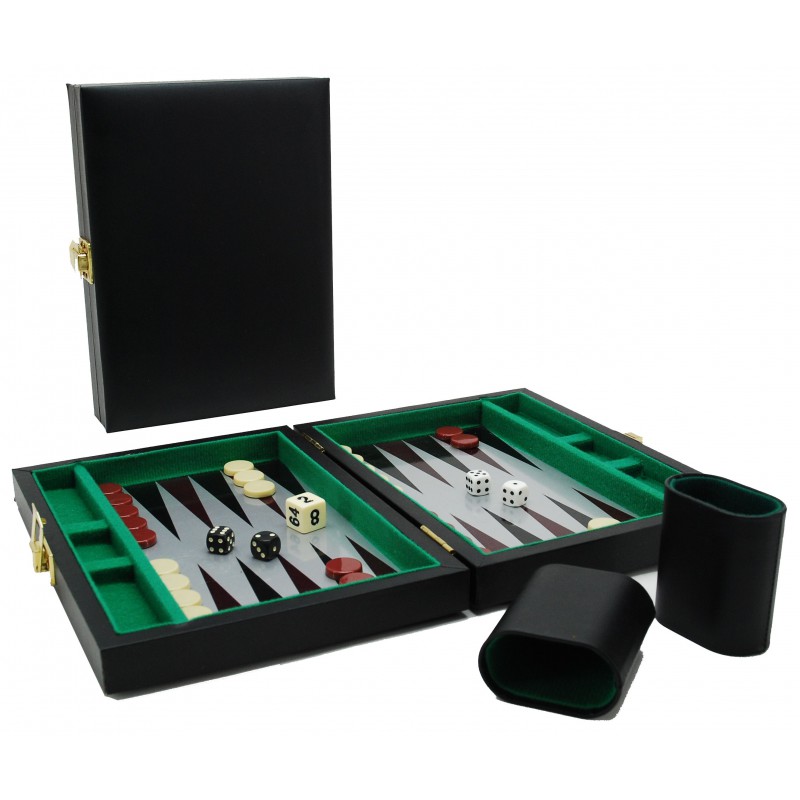 Backgammonkoffer magnetisch zwart 23x17 cm