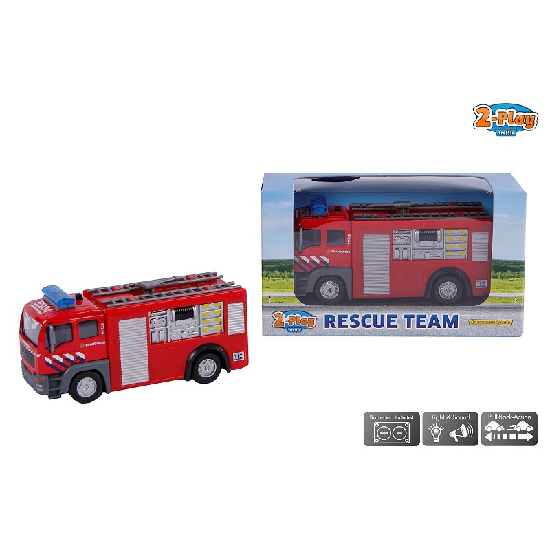2-Play Brandweer Die Cast pull back met licht en geluid