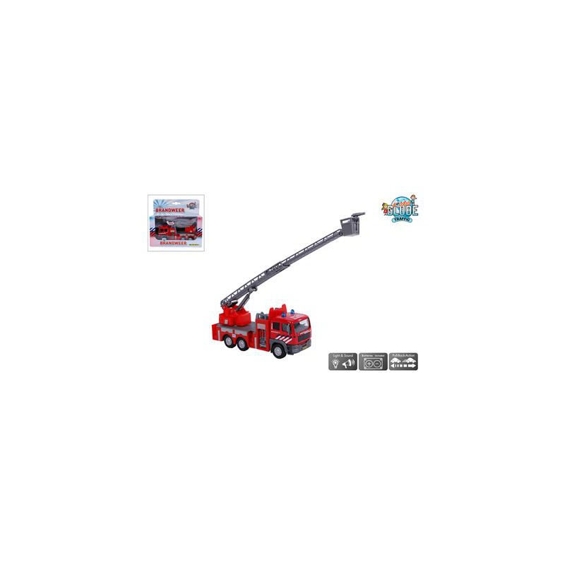 Auto die cast brandweer ladderwagen met licht en geluid, Kids Globe