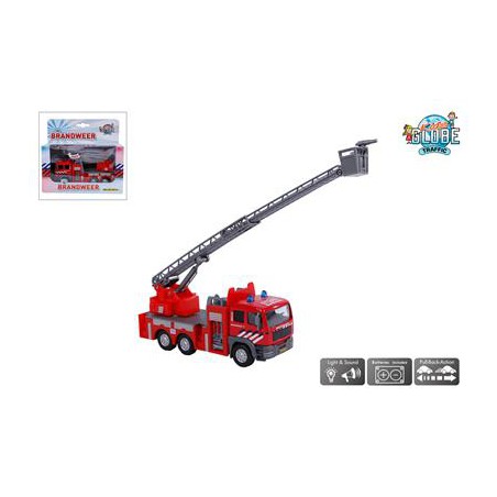 Auto die cast brandweer ladderwagen met licht en geluid, Kids Globe