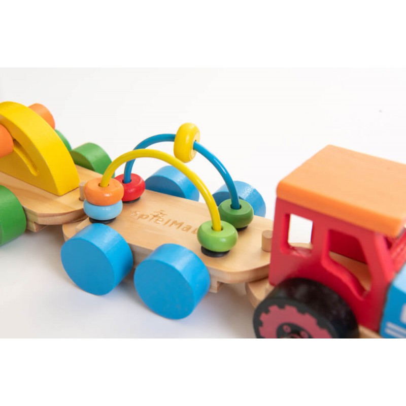 Houten tractor met aanhangwagens, Spielmaus