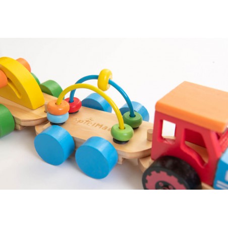 Houten tractor met aanhangwagens, Spielmaus