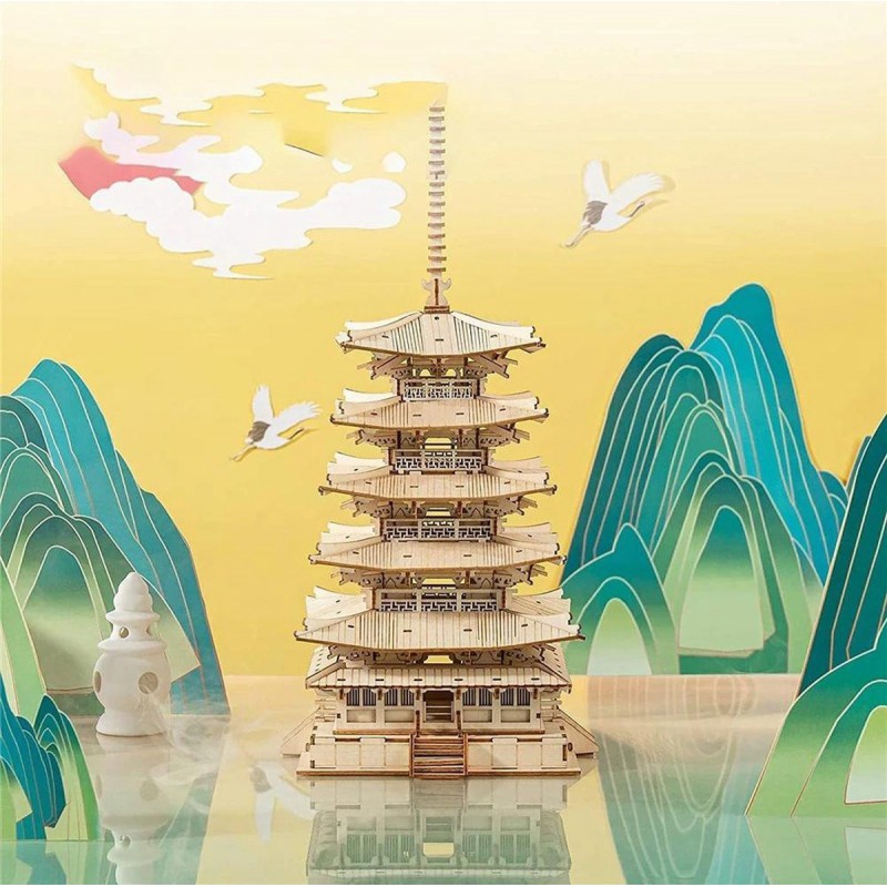 Pagoda vijf-verdiepingen, Hout 3D puzzel, Rolife