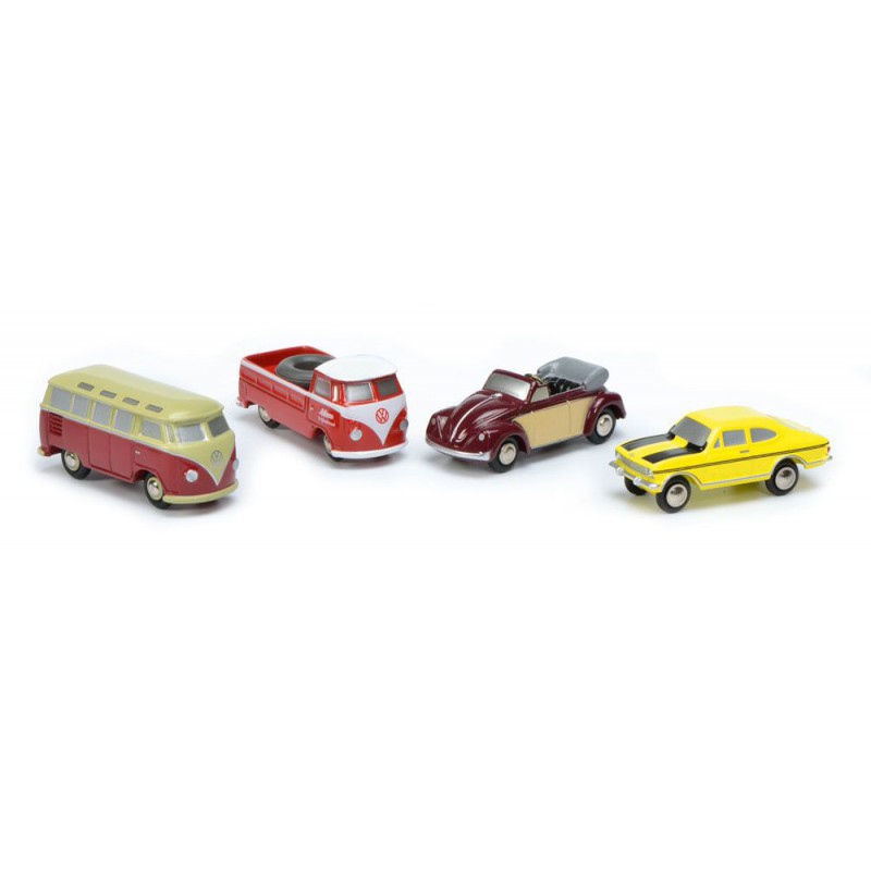 Piccolo set (VW T1, Kever, T1 prit, Opel Manta) (35%) 1:90 Schuco
