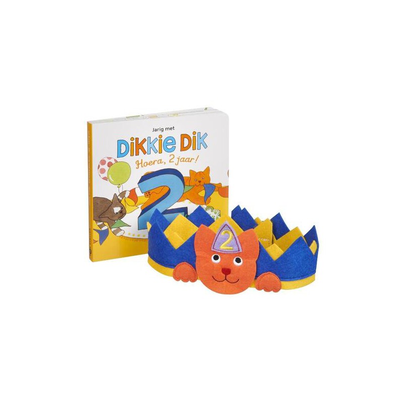 Jarig met Dikkie Dik Hoera 2 jaar! boek en kroon