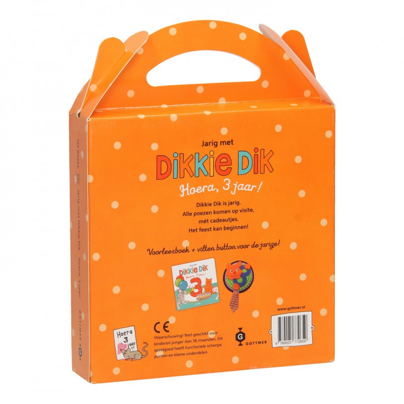 Jarig met Dikkie Dik Hoera 3 jaar! boek en button
