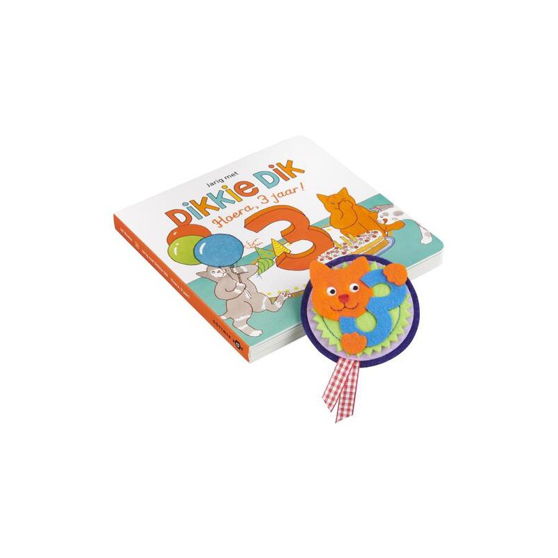 Jarig met Dikkie Dik Hoera 3 jaar! boek en button