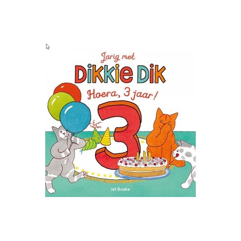 Jarig met Dikkie Dik Hoera 3 jaar! boek en button