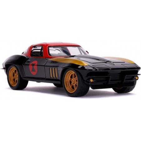 MARVEL -  Avengers Auto Diecast Black Widow 1966 Chevy Corvette 1:24