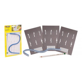 Starter-set voor wegmarkering 1 bochtliniaal 1 wegmarkeringspen 1 wegmarkeringssjabloon elk voor H0, TT en N-spoor