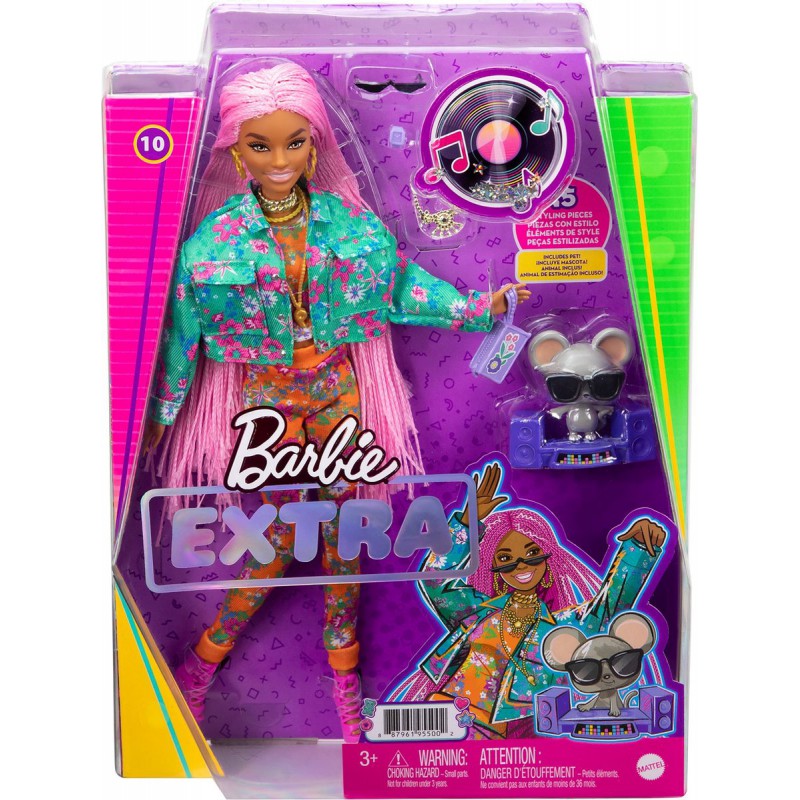 Bestaan Okkernoot Op en neer gaan Barbie Extra, Pop Nr 10. Roze Haar