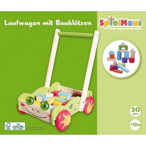 Spielmaus Houten Loopwagen met blokken, 20 st