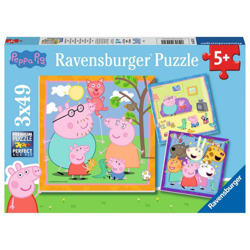 Peppa Pig Familie en vrienden 3x49 stukjes Ravensburger