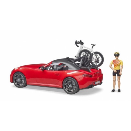 Bruder - Auto Roadster met Wielrenner