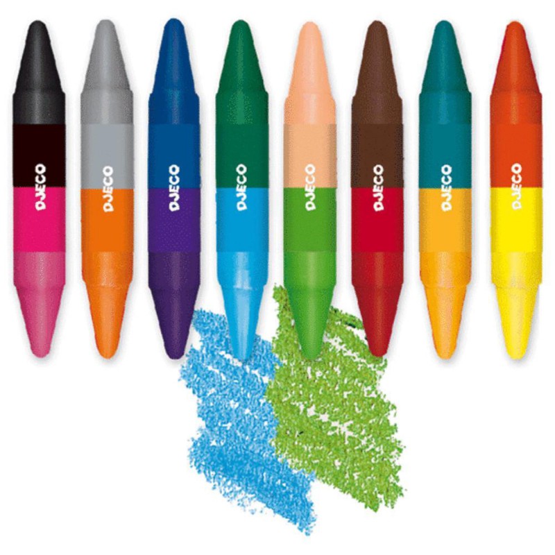 8 Dubbele Waskrijt - 16 kleuren, Djeco