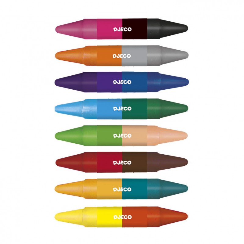 8 Dubbele Waskrijt - 16 kleuren, Djeco