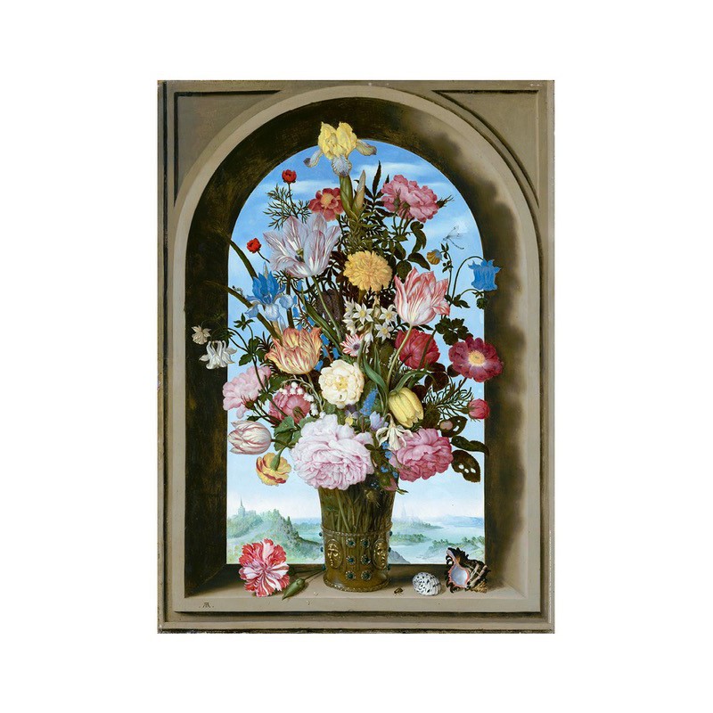 Vaas met Bloemen in Venster - Ambrosius Bosschaert  1000stukjes Puzzelman