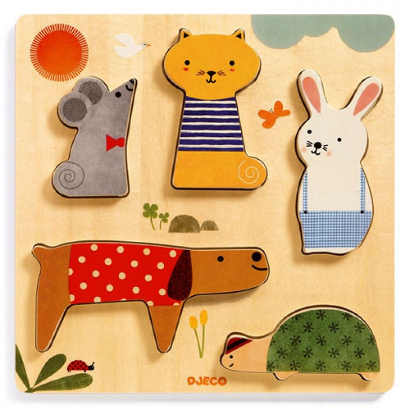 Djeco - Houten relief puzzel, Woodypets