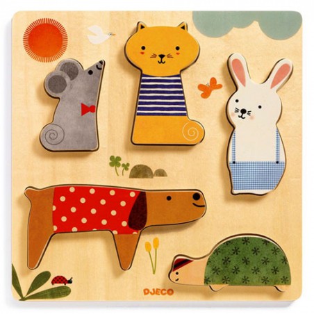 Djeco - Houten relief puzzel, Woodypets