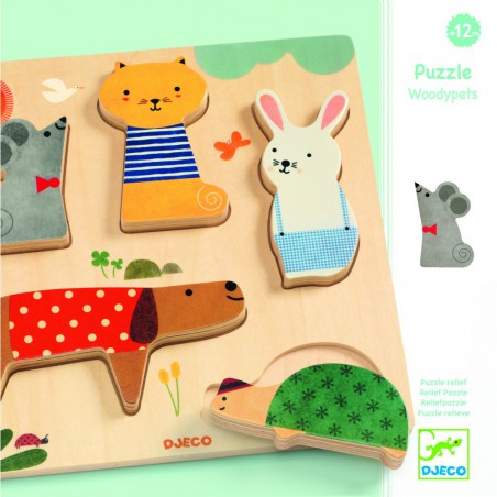 Djeco - Houten relief puzzel, Woodypets