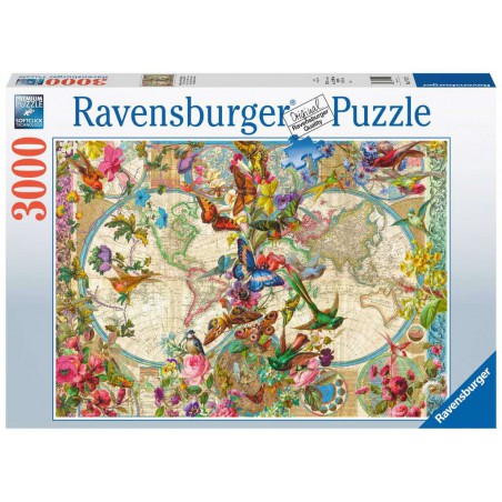 Flora & Fauna wereldkaart,, 3000st Ravensburger. 121*80cm