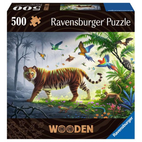 Wooden, Tijger in de jungle 500 stukjes Ravensburger puzzel met houten stukken