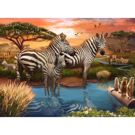 Zebra's bij de drinkplaats 500 stukjes puzzel  Ravensburger