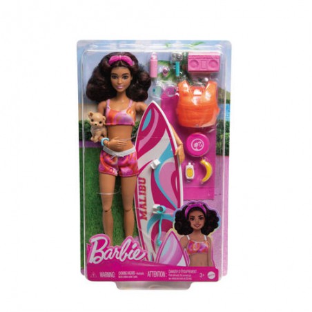Barbie:  Surf doll met surfboard, puppy (beweegbare Barbie)