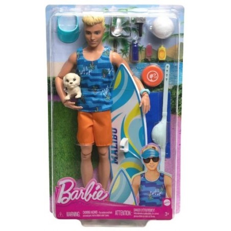 Barbie: Surf Ken met surfboard, puppy (beweegbare Ken)