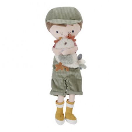 Knuffelpop boer Jim met kip 35cm - Little Dutch