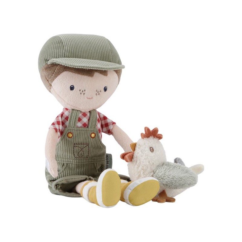 Knuffelpop boer Jim met kip 35cm - Little Dutch
